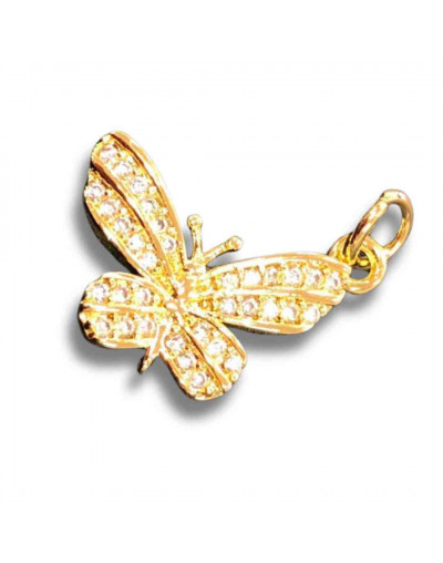 Mariposa. Aleación+Zirconia. Baño 18kGold. 17x12x4 milímetros. 5 mm arandela. 1 unidad.