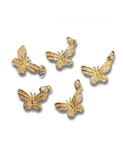 Mariposa. Aleación+Zirconia. Baño 18kGold. 17x12x4 milímetros. 5 mm arandela. 1 unidad.