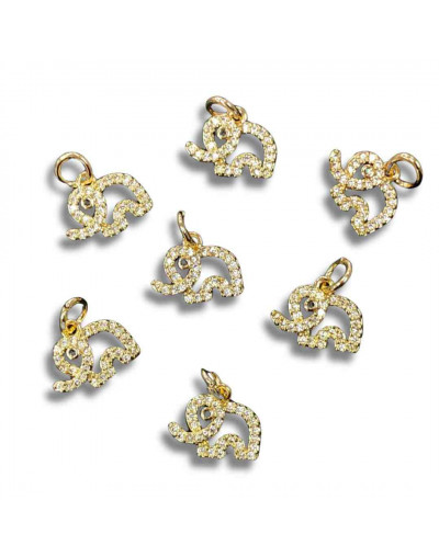 Elefante (1). Aleación+Zirconia. Baño 18kGold. 12x10x4 milímetros. 5 mm arandela. 1 unidad.