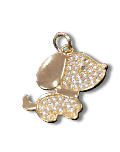 Perro. Aleación+Zirconia. Baño 18kGold. 20x18x4 milímetros. 5 mm arandela. 1 unidad.
