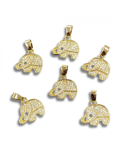 Elefante (2). Aleación+Zirconia. Baño 18kGold. 15x13x4 milímetros. 5 mm arandela. 1 unidad.