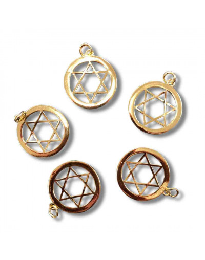 Religión: Estrella David. Aleación de cobre. Baño 18kGold. 20x4 milímetros. 5 mm arandela. 1 ud.