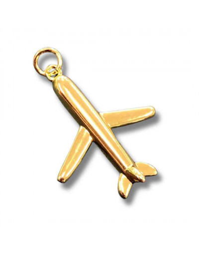 Avión. Aleación de cobre. Baño 18kGold. 25x20x4 milímetros. 5 mm arandela. 1 unidad.