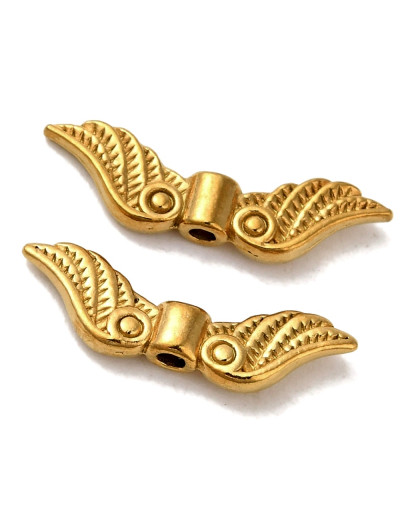 Alas. Acero inoxidable. Baño 18k Gold. 6x21x3 mm. 1,5 mm perforación. 1 unidad.