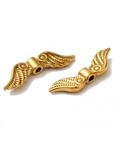 Alas. Acero inoxidable. Baño 18k Gold. 6x21x3 mm. 1,5 mm perforación. 1 unidad.