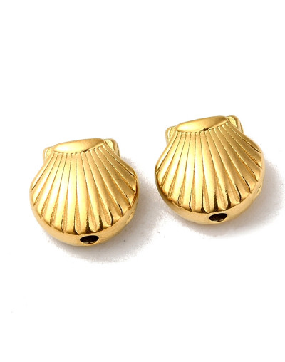 Concha de Mar. Acero inoxidable. Baño 18k Gold. 9x9.5x4 milímetros. 1,5 mm perforación. 1 unidad.