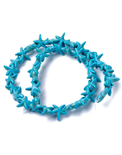 Turquesa sintética. Estrellas de mar. Color azul. 14x14 mm. 1 mm perforación. 35 uds hilo aprox.