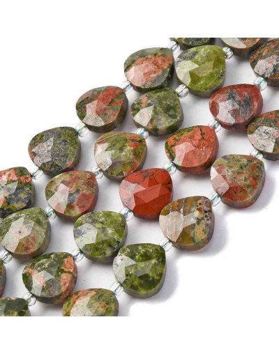 Unakite. Corazón. Faceteado. 12x12x5 milímetros. 1,2 mm perforación. 1 unidad.