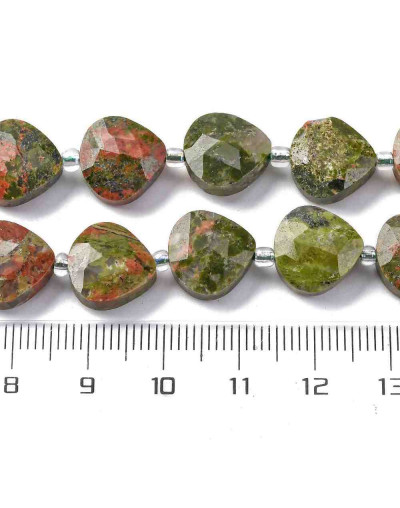 Unakite. Corazón. Faceteado. 12x12x5 milímetros. 1,2 mm perforación. 1 unidad.