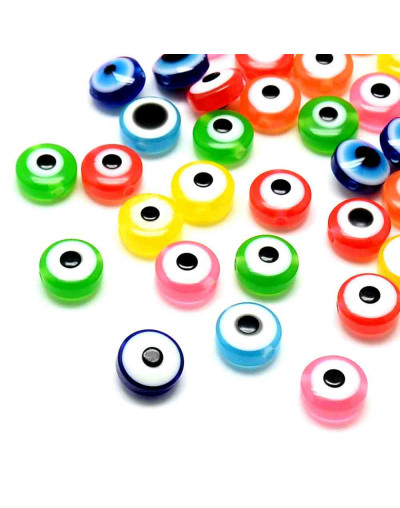 Ojo turco. Moneda. Varios colores. 8x6 milímetros. 1,8 milímetros perforación. 25 unidades.