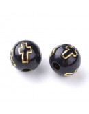 Religión: Cruz dorada. Esfera negra. 8 mm diámetro. 2 mm perforación. 50 uds aprox.