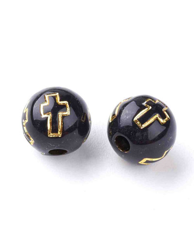 Religión: Cruz dorada. Esfera negra. 8 mm diámetro. 2 mm perforación. 50 uds aprox. Religión: Cruz dorada. Esfera negra. 8 mm diámetro. 2 mm perforación. 50 uds aprox.