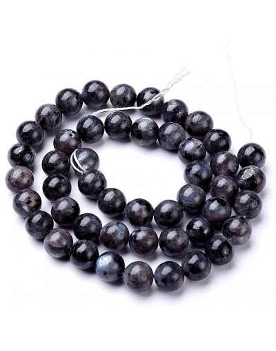 Larvikite. Labradorita negra. 10 mm diámetro. 1 mm perforación. 35 unidades hilo (aproximado)