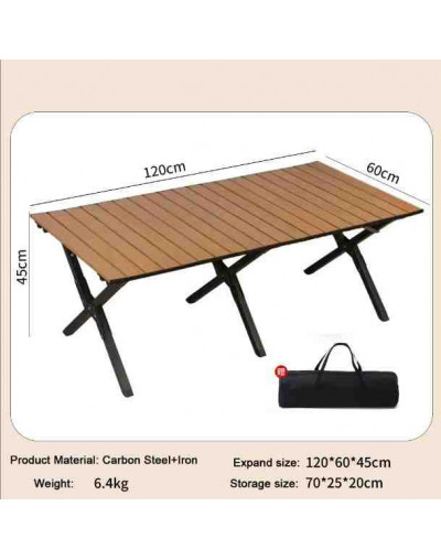 Mesa plegable. 120x60 cm tablero. 45 cm altura. 9,5 kilos peso. Acero carbón y aluminio. 1 set.