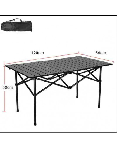 Mesa plegable. 120x56 cm tablero. 50 cm altura. 8 kilos peso. Aluminio. 1 set.