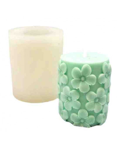 Molde para velas y resina. Cilindro con flores. 78x97 milímetros. 1 unidad.
