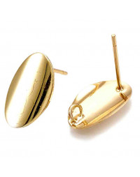 Pin aretes. Aleación de cobre. Baño 18KGold. 14x8 mm. 2 mm perforación. Cierre de silicón. 2 uds.