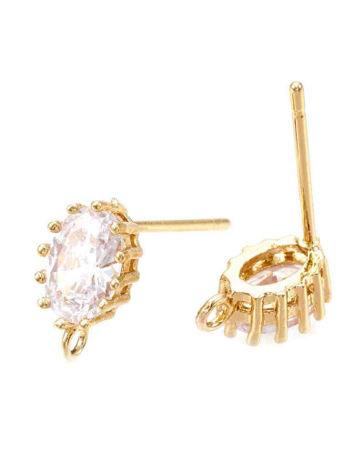 Pin aretes. Aleación de cobre. 18KGold+Zirconia. 10x6 mm. 1,2 mm perforación. Cierre silicón. 2 ud.