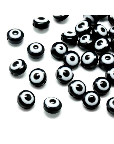 Ojo turco. Moneda. BLACK. 8x6 milímetros. 1,8 mm perforación. 25 unidades.