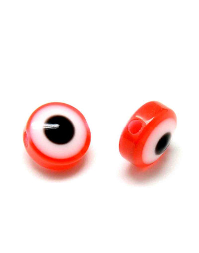 Ojo turco. Moneda. ORANGE RED. 8x6 milímetros. 1,8 mm perforación. 25 unidades.