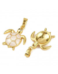 Animales: Tortuga. Aleación de cobre. Esmalte White. Baño 18kGold. 18x15x2.5 mm. 1 ud.