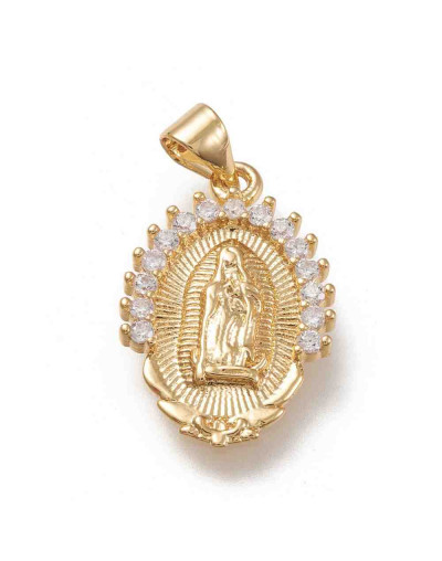 Religión: Virgen María. Aleación+Zirconia. Baño 18kGold. 22x14.5x2 mm. 5x3 mm cierre. 1 ud. Religión: Virgen María. Aleación+Zirconia. Baño 18kGold. 22x14.5x2 mm. 5x3 mm cierre. 1 ud.