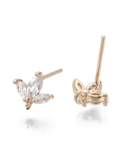 Pin aretes. Aleación de cobre. 18KGold+Zirconia. 8x8 mm. 1 mm perforación. Cierre de silicón. 2 uds.