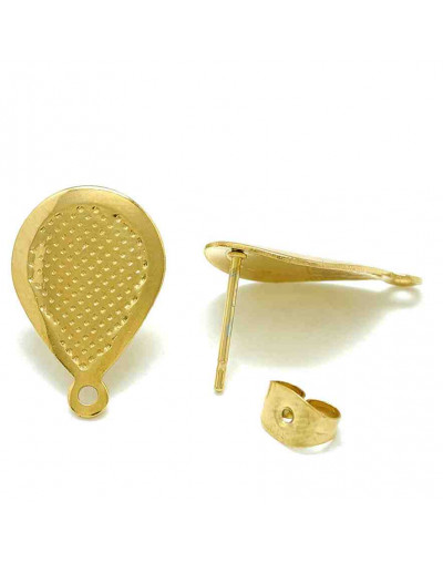 Pin aretes. Acero inoxidable. Color Dorado. Pin 18x12 mm. Cierre 6x4x3 mm. 1,4 mm aguejro. 2 uds.