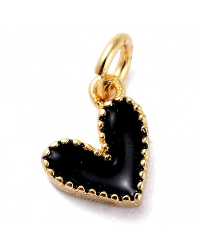 Corazón. Aleación+Esmalte. Baño 18kGold. BLACK. 9X7x2,5. 2,5 mm arandela. 1 ud.
