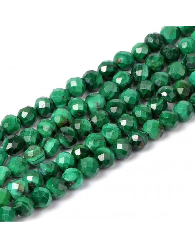 Malaquita sintética. Faceteado. 04 mm diámetro. 0,80 mm perforación. 90 uds hilo aprox.