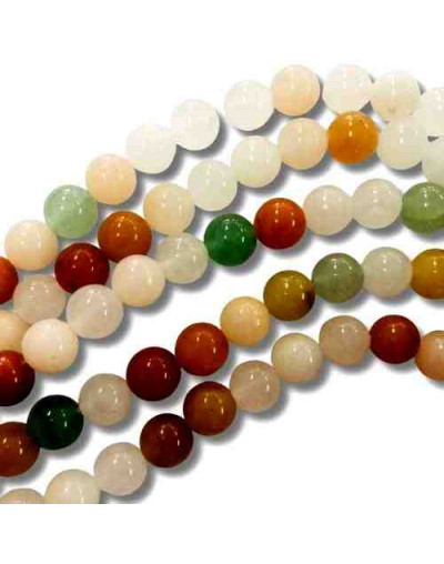 Jade. Color mixto. 8 mm diámetro. 1 mm perforación. 45 uds hilo aprox.