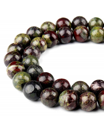 Blood Stone. Dragón. 10 mm diámetro. 1 mm perforación. 35 uds hilo aprox.