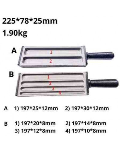 Lingotera. Hierro fundido. 6 canales. Planchas 197 mm, diferentes grosores y anchos. 1 ud. Lingotera. Hierro fundido. 6 canales. Planchas 197 mm, diferentes grosores y anchos. 1 ud.