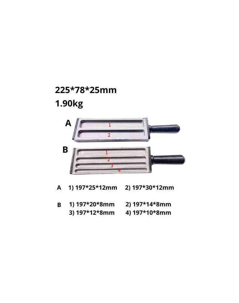 Lingotera. Hierro fundido. 6 canales. Planchas 197 mm, diferentes grosores y anchos. 1 ud. Lingotera. Hierro fundido. 6 canales. Planchas 197 mm, diferentes grosores y anchos. 1 ud.
