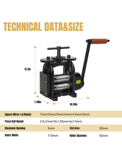 Laminadora KATWAY. Rodillos: plano (53 mm), cuadrado (7), media caña (3). Rodillo 11x55. 1 unidad.