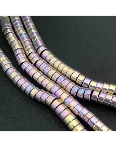 Hematite sintético. Heishi beads. Dorado Multicolor. 4x2 mm. 1 mm perforación. 200 uds hilo aprox.