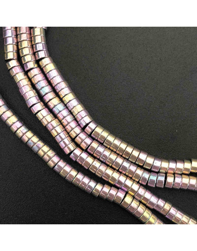 Hematite sintético. Heishi beads. Dorado Multicolor. 4x2 mm. 1 mm perforación. 200 uds hilo aprox.