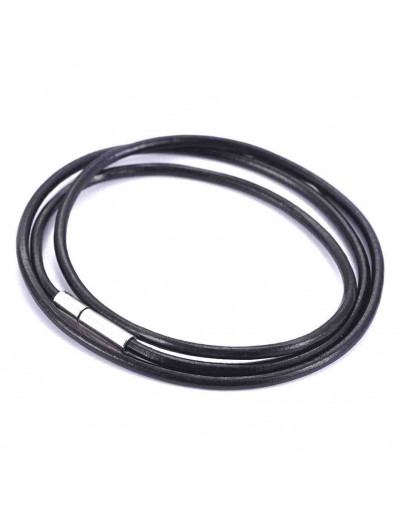 Cordón collar. Cuero. BLACK. 2 mm grosor. 455 mm largo. Cierre aleación. 1 unidad.