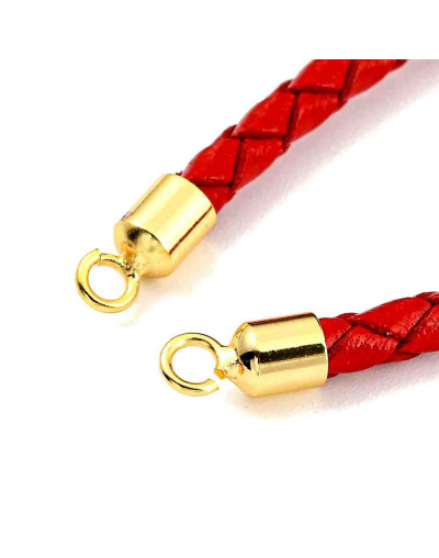 Cordón pulsera. Cuero ROJO. Baño 18KGold. 3~4 mm GROSOR. 152 mm largo. 45 mm extensión. 1 ud.