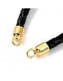 Cordón pulsera. Cuero NEGRO. Baño 18KGold. 3~4 mm GROSOR. 152 mm largo. 45 mm extensión. 1 ud.