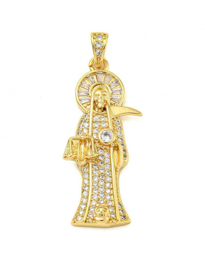 Santa Muerte. Aleación+Zirconia. Baño 18kGold. 38x17x5 milímetros. 6x3,5 mm cierre. 1 ud.