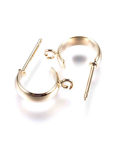 Pin aretes. Aleación de cobre. Baño 18KGold. 13x3 mm. 1,5 mm perforación. Cierre de silicón. 2 uds.