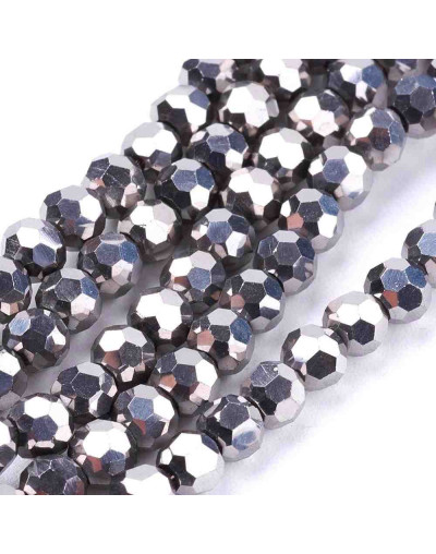 Esfera faceteada. Color Silver Plated. 04 milímetros. 0,5 mm perforación. 100 uds hilo aprox. 1 hilo