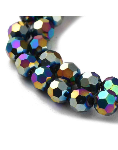 Esfera faceteada. Color  Multi-Color Plated. 04 mm. 0,5 mm perforación. 100 uds hilo aprox. 1 hilo.
