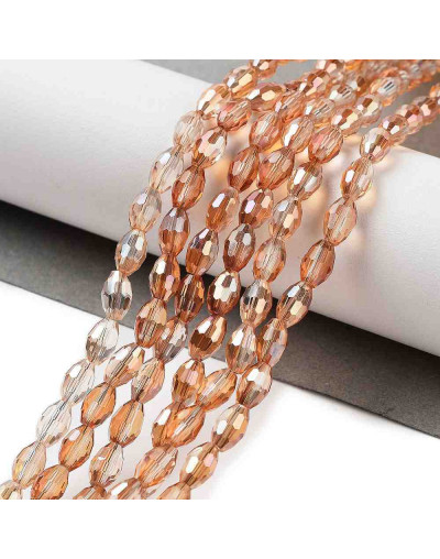 Barril faceteado. Orange Full Rainbow Plated. 6x4 mm. 1 mm perforación. 65 uds hilo aprox. 1 hilo