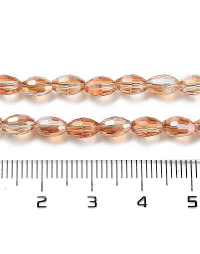 Barril faceteado. Orange Full Rainbow Plated. 6x4 mm. 1 mm perforación. 65 uds hilo aprox. 1 hilo