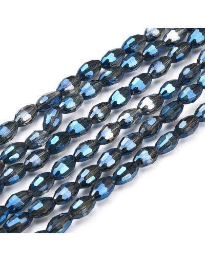 Barril faceteado. Blue Full Rainbow Plated. 6x4 mm. 1 mm perforación. 65 uds hilo aprox. 1 hilo