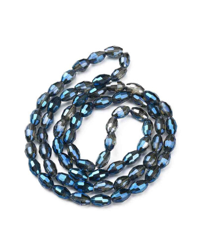 Barril faceteado. Blue Full Rainbow Plated. 6x4 mm. 1 mm perforación. 65 uds hilo aprox. 1 hilo