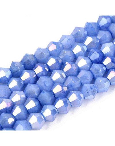 Bi-cono. Plated Royal Blue. 4.2~4.9x3.9 mm. 0.8 mm perforación. 80 uds hilo aprox. 1 hilo.