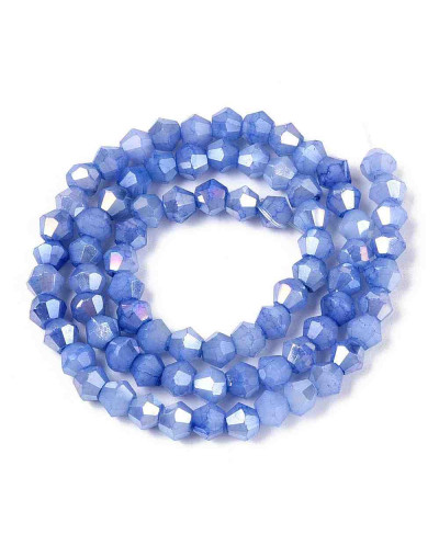 Bi-cono. Plated Royal Blue. 4.2~4.9x3.9 mm. 0.8 mm perforación. 80 uds hilo aprox. 1 hilo.